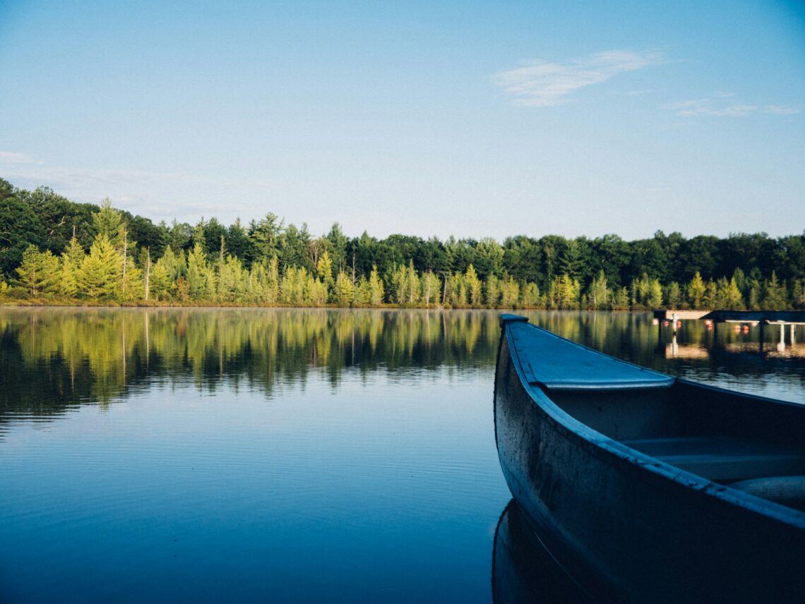 a canoe on a lake